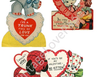 OFFER!!! 110 Vintage Printable Valentine Treasure Cards, 30s-70s vintage cute love cards, PDF Instant Digital Download Valentines