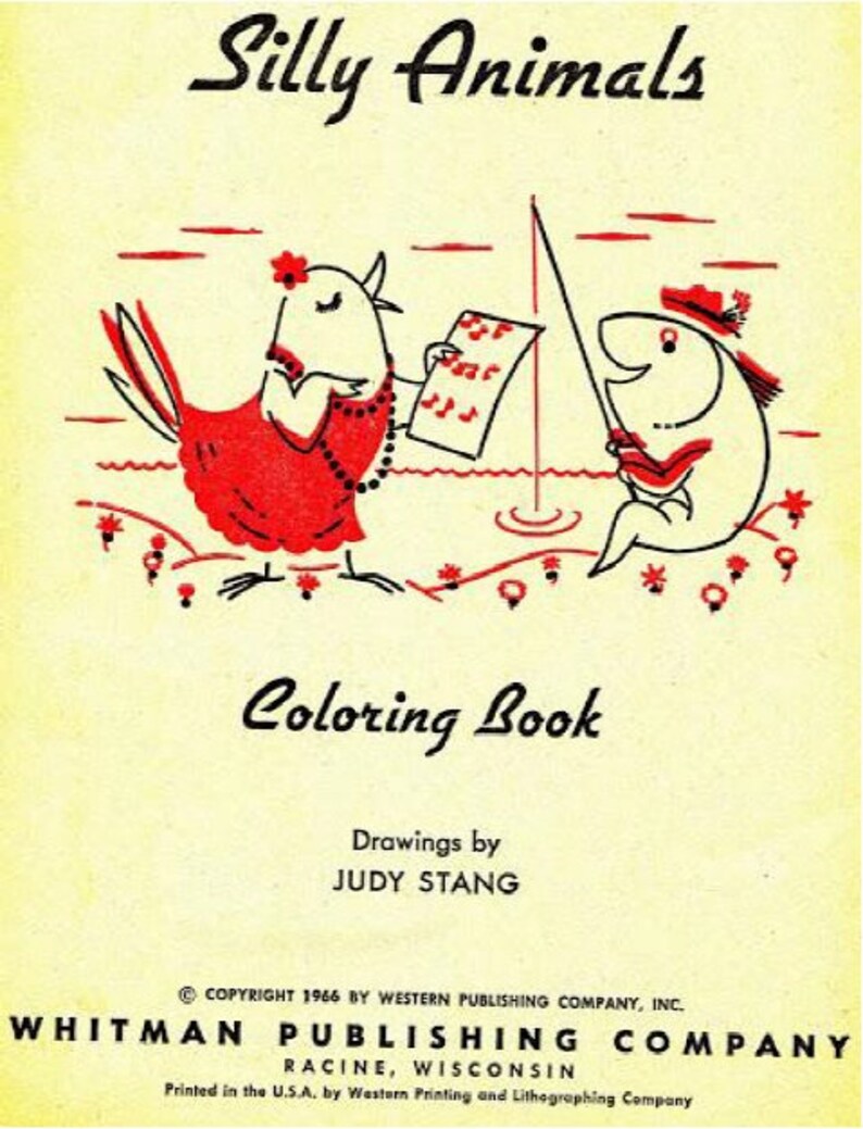 Silly Animals, Vintage Coloring Book, Printable Coloring Book, Whitman