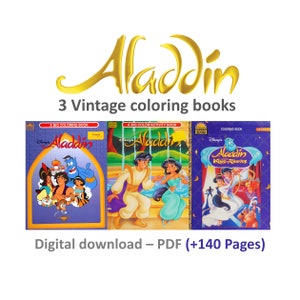 OFFER!! 3 Aladdin Coloring books, vintage fairy tales, coloring and activity books, Instant Download, PDF