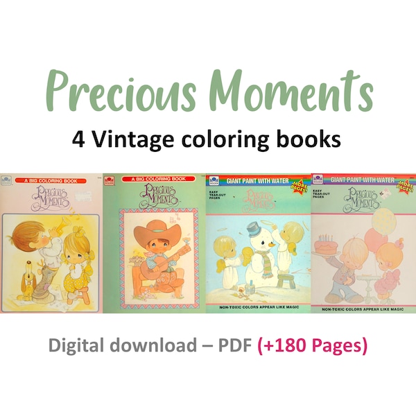 OFFER!! Precious Moments 4 Vintage coloring books, cute a lovely, instant download, PDF format +300 pages