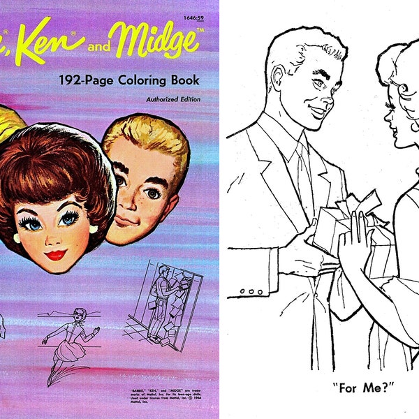 Barbie, Ken and Midge Vintage Coloring book 60s, Instant Download, PDF format