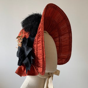 1830s Drawn Bonnet Rust Red Silk With Black Flower and Ribbon - Etsy