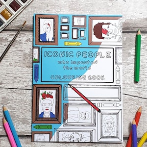 Libro para colorear de personas icónicas que impactaron al mundo para niños y adultos / Tamaño de bolsillo pequeño A5 / Tarjeta reciclada / Históricos y celebridades