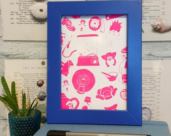 Retro 90's Childhood Toys A5 Screen Print | Various Colours | Print for Home Decor | Office | Studio