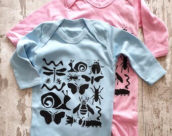 Pink and Blue Full Body Baby Suit Bug Screen Printed Design | 0-3 Months | Limited Edition | Baby Shower Gift | Sleep Clothes for Children