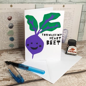 You make my heart BEET Valentines/Anniversary Vegetable Lovers Pun Screen Printed Card image 3