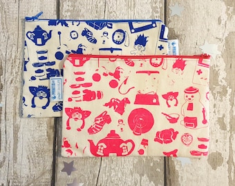 Retro 90's Childhood Toys Screen Printed Zipper Pouch in Various colours| Unique Gift Idea