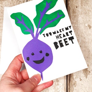 You make my heart BEET Valentines/Anniversary Vegetable Lovers Pun Screen Printed Card image 4