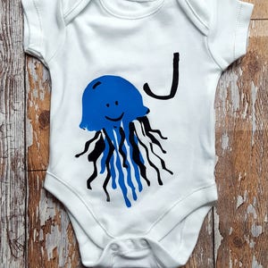 Custom/Personalised Illustrated Alphabet/Initial Hand Screenprinted Short/Sleeveless Baby Grow Baby Shower Gift image 2