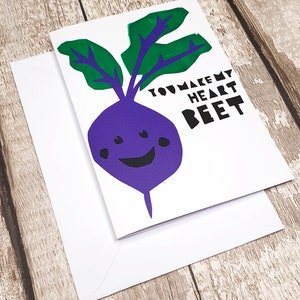 You make my heart BEET Valentines/Anniversary Vegetable Lovers Pun Screen Printed Card image 2