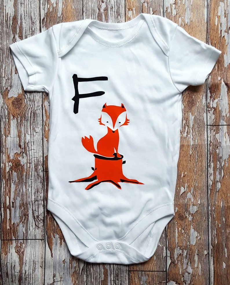 Custom/Personalised Illustrated Alphabet/Initial Hand Screenprinted Short/Sleeveless Baby Grow Baby Shower Gift image 3