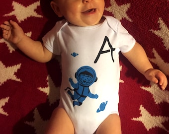 Custom/Personalised Illustrated Alphabet/Initial Hand Screenprinted Short/Sleeveless Baby Grow Baby Shower Gift