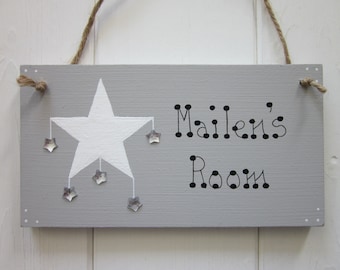 Star Nursery personalised name bedroom baby girls boys door sign plaque
