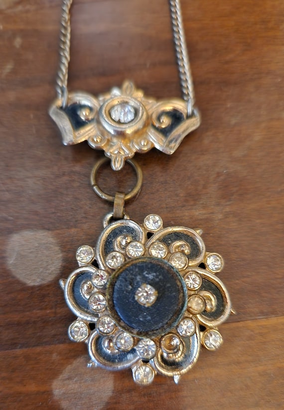 Vintage 1950s Gold Black Rhinestone Necklace