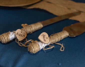 Custom cake knife set, wedding cake cutting set, cake server, personalized, rustic wedding decor, reception decor, wedding cake knife