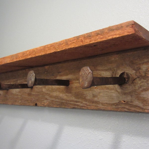 Barnwood coat rack, barn wood shelf, entryway shelf, rustic home decor, farmhouse home decor, farmhouse wall decor, farmhouse shelf, spike