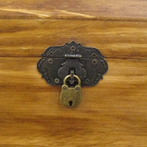 Antique brass hasp and lock, Metal locking hasp with lock and key, DIY wood project materials, lockable hasp