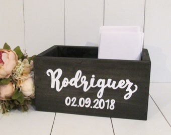 Personalized card box, housewarming realtor gift, wedding card box with open top, kitchen catch all, mail and bill organizer, card holder