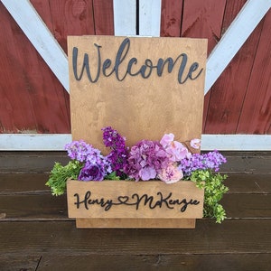 Personalized flower box welcome sign with 3D wording, wedding welcome sign, A frame wedding flower box sign, love is in bloom