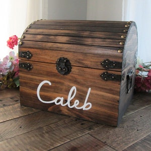 Personalized money box for kids, treasure chest piggy bank, wood money pirate chest, keepsake time capsule box, birthday gift for kids