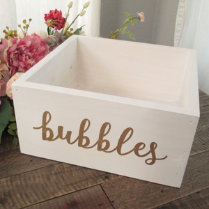 Bubbles Send Off Box | Wedding Bubble Favors Holder | White and Gold | Bride and Groom Send Away | Rustic Wedding Decor | Backyard Wedding
