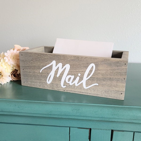 Custom mail holder, farmhouse home decor, personalized Mother's day gift for mom, mail organization, wooden mail box, housewarming gift