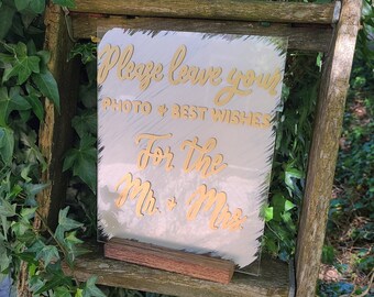 Hand Painted Acrylic Wedding Guest Book Sign | Photo & Wishes