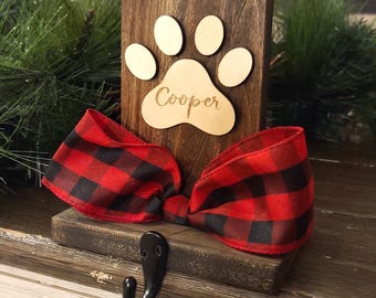 Personalized pet stocking holder, wooden mantel stocking label, stocking hook, dog paw stocking hanger, custom pet gift