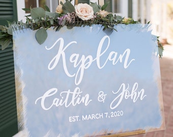 Personalized Acrylic Wedding Welcome Sign - Custom Painted Wedding Sign - Dusty Blue Wedding Decor - Minimalist Wedding