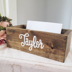 Personalized graduation card box, gift for graduate, class of 2025, dorm room decor, mail holder, mail organizer, rustic wooden cards box