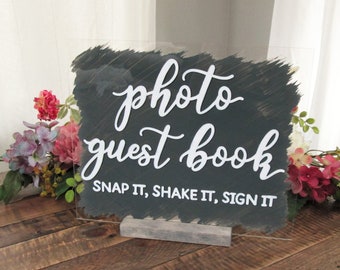 Photo guestbook acrylic wedding sign, please sign our guest book, reception decor, acrylic sign with stand, Polaroid guestbook, photobooth