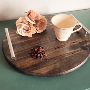 Round Wood Lazy Susan with Handles - Gift for Mom - Mother&#39;s Day Gift - Tea Tray Centerpiece - Rustic Home Decor - Realtor Gift - Round tray