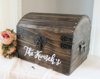 Caja personalizada para tarjetas de boda, cofre nupcial con ranura y cerradura, con espacio para cartas, tarjetero para despedida de soltera, decoración rústica para bodas