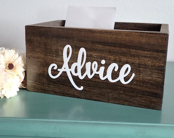 Advice box for bridal shower, rustic wedding reception decor, advice for the bride and groom, new baby advice holder, graduation advice box