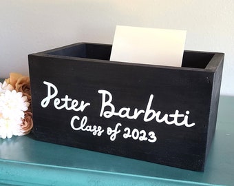 Personalized graduation card box, custom graduation party decor, gift for graduate, dorm room desk organization, class of 2024, grad gift
