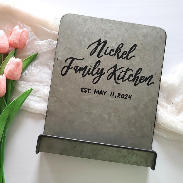 Personalized Cookbook Stand, Mother's Day Gift, Custom Gift for Mom, Metal Tablet Stand, Farmhouse Kitchen Decor, Recipe Holder