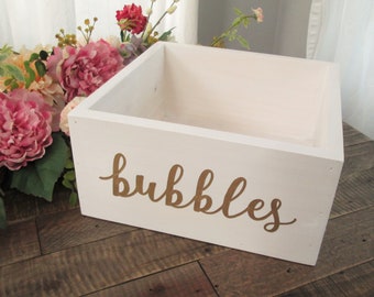 Bubbles Send Off Box | Wedding Bubble Favors Holder | White and Gold | Bride and Groom Send Away | Rustic Wedding Decor | Backyard Wedding