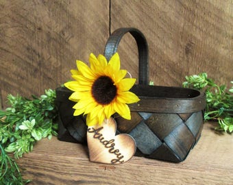 Personalized Flower Girl Basket | Sunflower Basket | Wicker Basket | Rustic Wedding Decor | Country Wedding | Farmhouse Home Decor