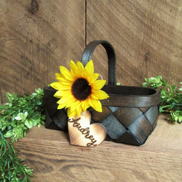 Personalized Flower Girl Basket | Sunflower Basket | Wicker Basket | Rustic Wedding Decor | Country Wedding | Farmhouse Home Decor