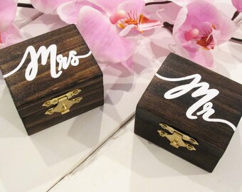 Mr and Mrs ring boxes, His and hers ring boxes, ring box set, wedding ring boxes, custom ring boxes, wedding ring holder, ring bearer box
