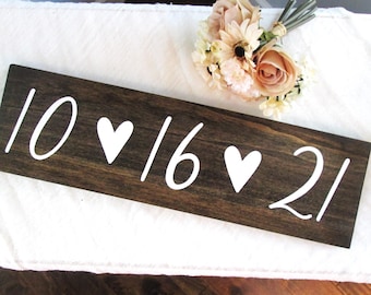 Personalized wedding date sign, engagement announcement sign, photo prop, anniversary gift for him or her, bridal shower gift