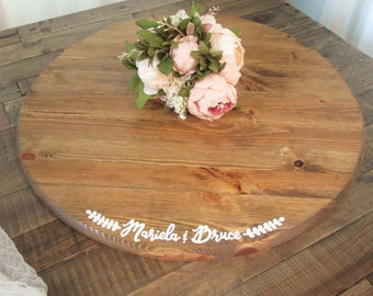 24" large round cake stand, rustic wedding decor, personalized cupcake stand, round serving tray, party charcuterie board