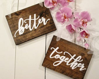 Better together wedding chair reception sign set, hanging mr and mrs signs, sweetheart table decor, rustic reception, bridal shower gift