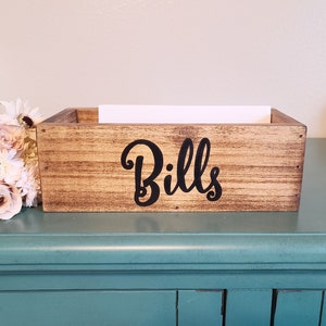 Rustic wooden bills organizer box, farmhouse home decor, desk organization, office storage, gift for mom, gift for her, housewarming gift
