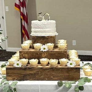 Tiered wooden cupcake stand, cake riser dessert display stand, farmer's market display stand, whitewash chic wedding decor