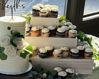 Tiered wooden cupcake stand, cake riser dessert display stand, farmer's market display stand, whitewash chic wedding decor