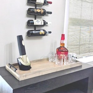 Bar cart serving tray, man cave gift for him, wooden tray with handles, gift for dad, grazing board platter, housewarming gift for couple