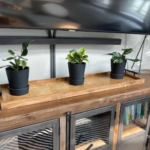 Centerpiece serving tray, wooden ottoman table tray, kitchen storage and organization, gift for her, charcuterie board with handles