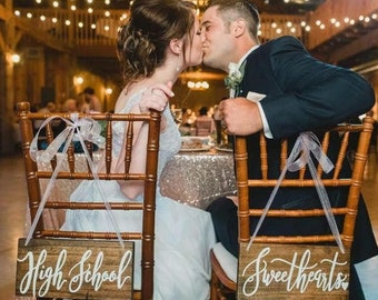 Rustic Wedding Chair Signs, High School Sweethearts, Mr & Mrs Decor