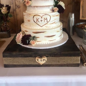 Personalized rustic wooden wedding cake stand square wood cake stand display multiple sizes image 1